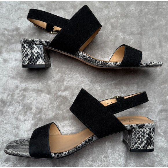 Avellini Black Suede Snake Print Block Heel Sandals Womens Size 7 Made In Italy - Picture 4 of 8